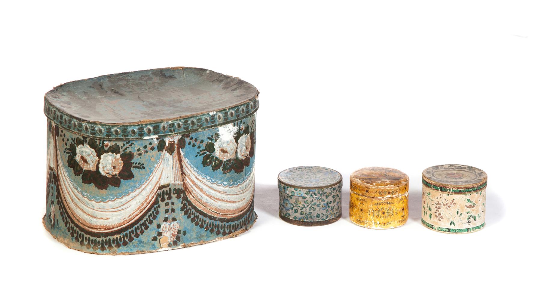 Appraisal: FOUR BANDBOXES American and European th- th century Three period