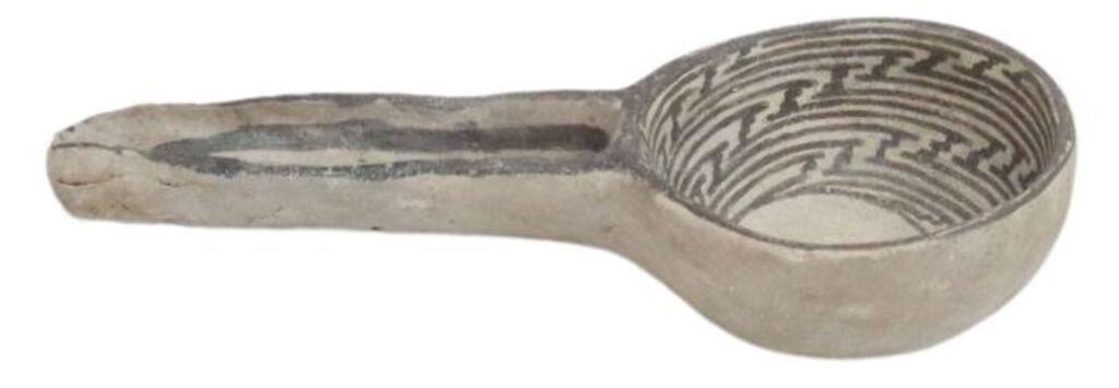 Appraisal: Prehistoric pottery ladle New Mexico with incurved handle black-on-white geometric