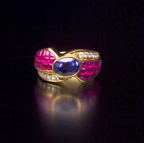 Appraisal: LAVIANNE Tanzanite ring with diamonds and invisibly set rubies in