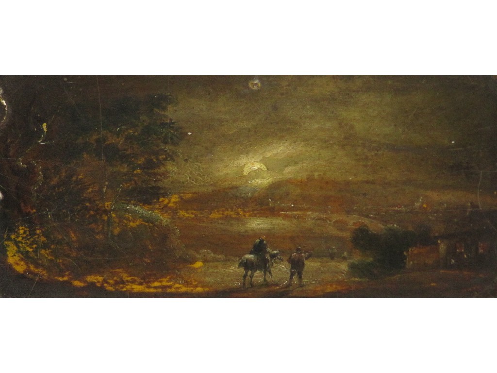 Appraisal: Oil on panel 'Moonlit landscape with figures'