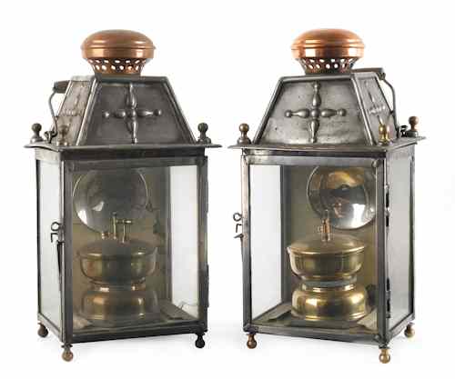 Appraisal: Pair of copper brass and tin lanterns stamped SAA h