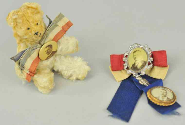 Appraisal: ROOSEVELT PIN BACKS TEDDY BEAR PIN Celluloid pin backs with