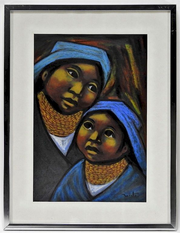 Appraisal: Rodolfo Nieto Social Realist Mother Child Painting Rodolfo Nieto Latin