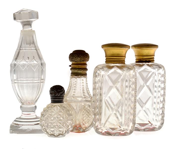 Appraisal: FIVE CUT GLASS SCENT BOTTLES SOME WITH GILT CAPS AS