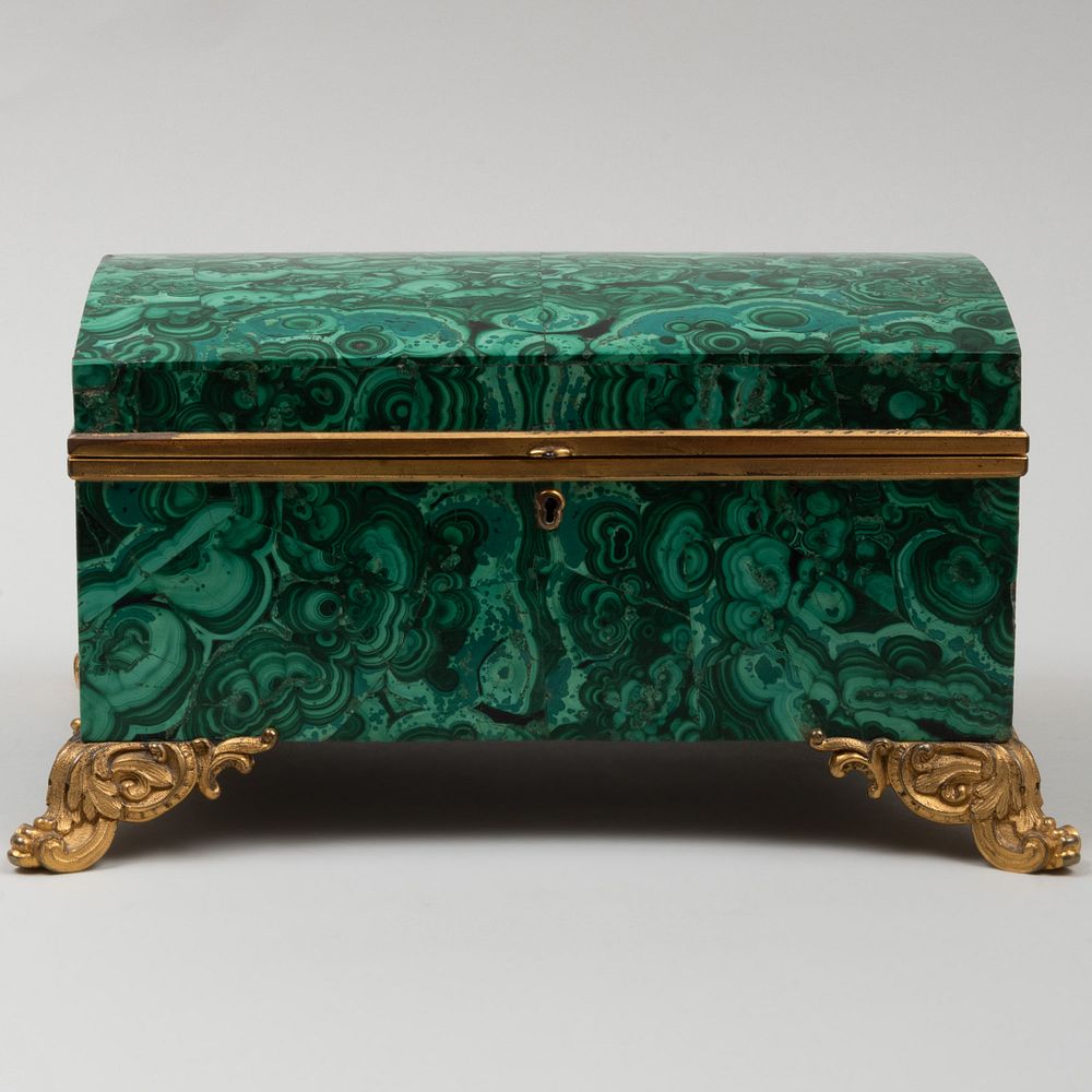 Appraisal: Continental Malachite Table Casket With velvet interior x x in