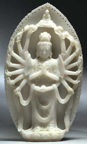 Appraisal: LARGE WHITE JADE GUANYIN Large Chinese carved white jade model