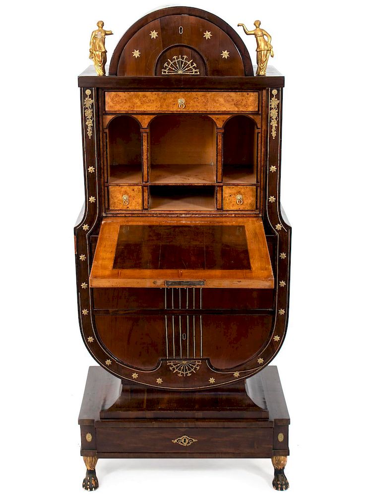 Appraisal: An Austrian Biedermeier Diminutive Gilt Metal Mounted Walnut Secretaire a