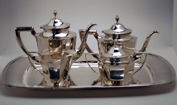 Appraisal: Alvin sterling silver teaset paneled sides with two narrow bone