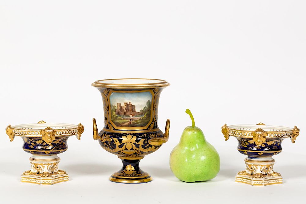 Appraisal: PC Derby Cobalt Gilt Porcelain Set Potpourri Attributed to Royal