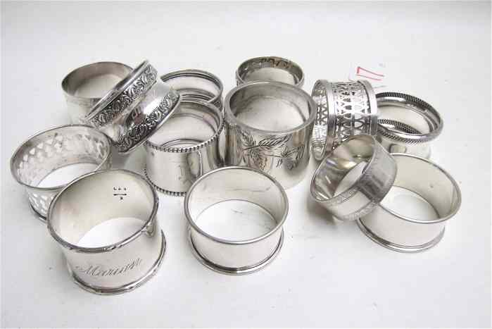 Appraisal: THIRTEEN ASSORTED STERLING SILVER NAPKIN RINGS makers include Tiffany Co