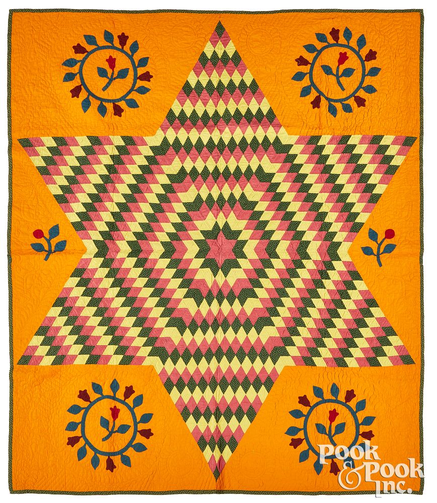 Appraisal: Vibrant Bethlehem Star quilt Vibrant Bethlehem Star quilt late th