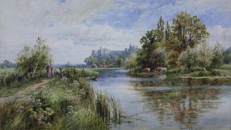 Appraisal: Henry John KinnairdCattle Beside The Thames Windsor Castle beyondsignedwatercolour cm