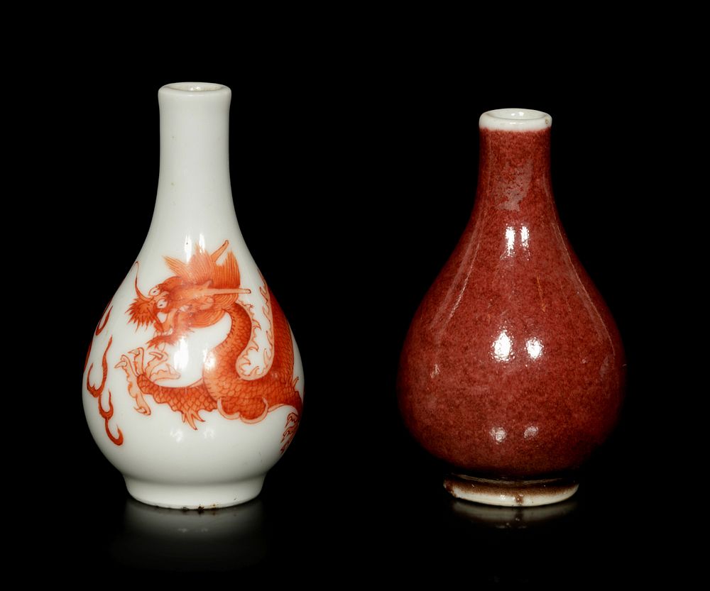 Appraisal: Two Porcelain Bottle Vase-Form Snuff Bottle Height of larger in