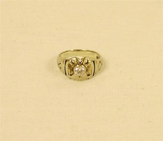 Appraisal: JEWELRY Diamond Masonic Ring K white gold contains one round