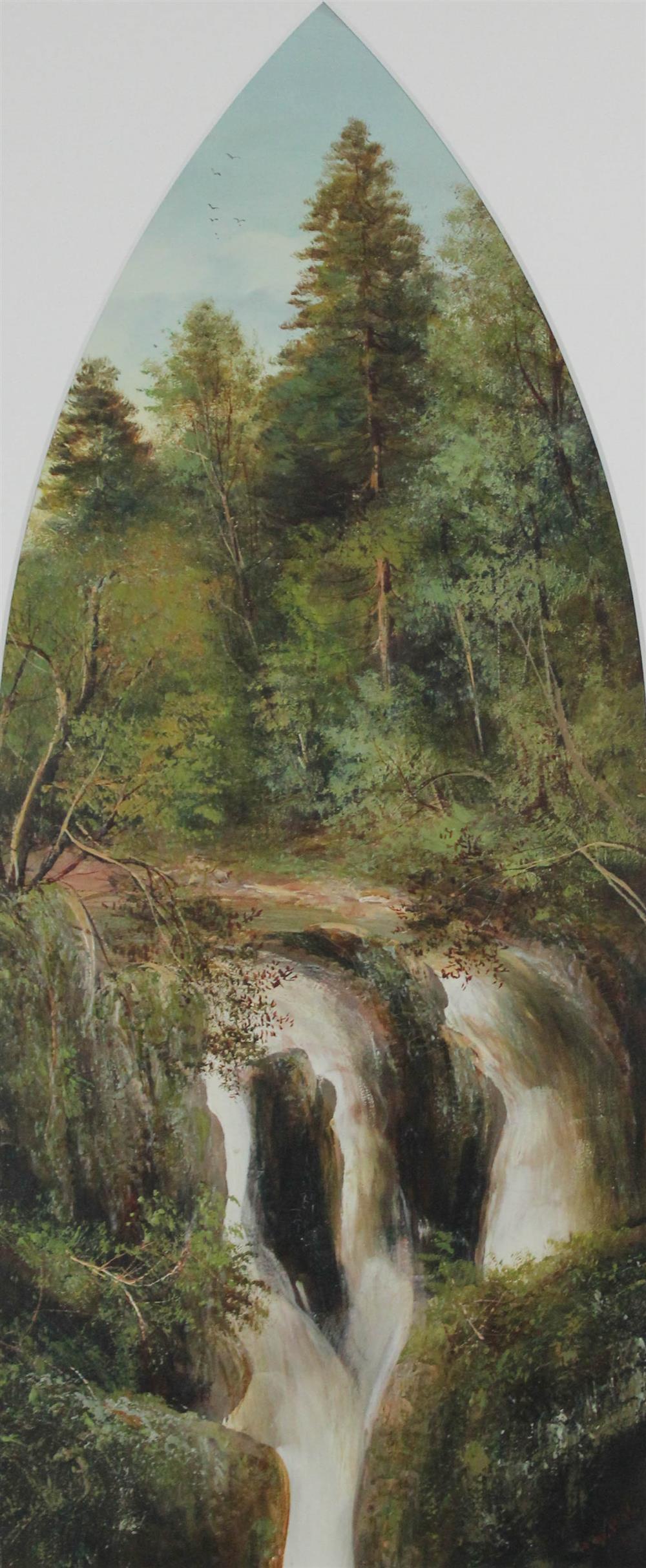 Appraisal: JOHN WILLIAM HILL AMERICAN WATERFALL Oil on artist board x