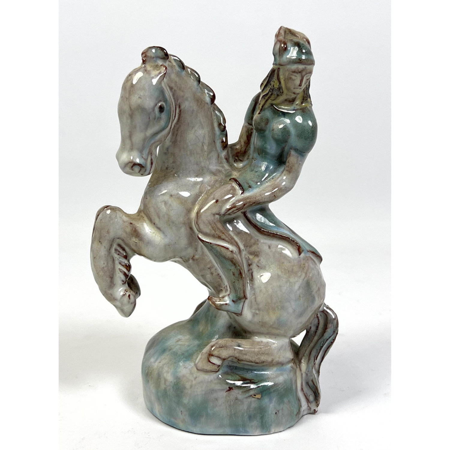 Appraisal: KOSSY Wiener Werkstatte Pottery Sculpture Woman on horse Dimensions H