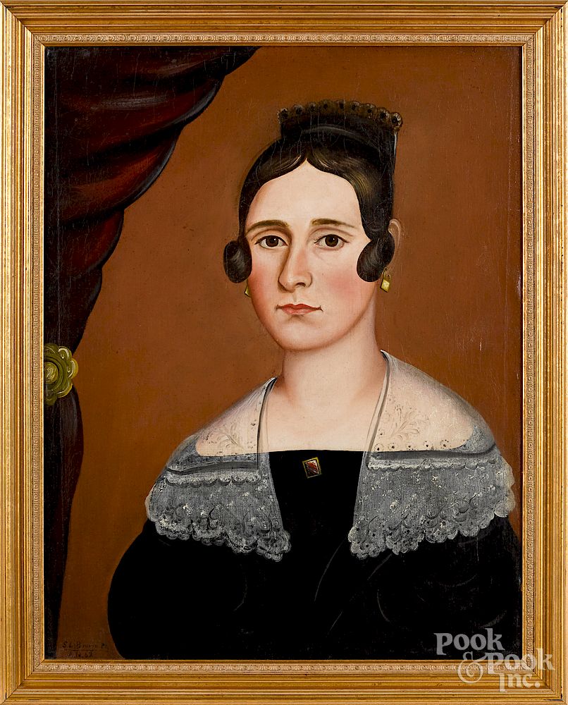 Appraisal: American oil on canvas folk portrait of a woman American