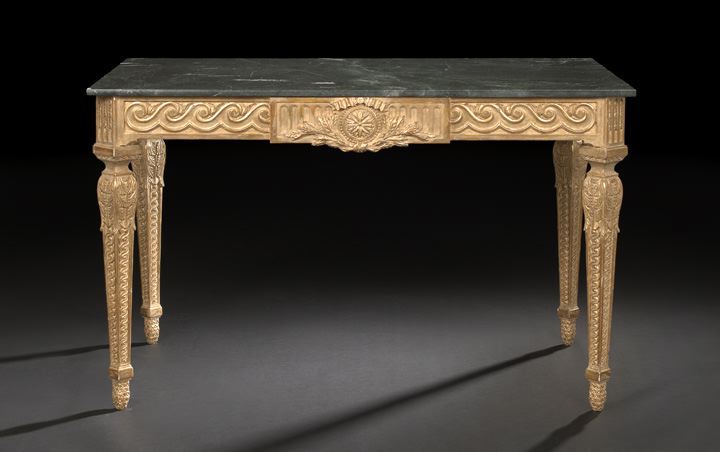 Appraisal: Louis XVI-Style Giltwood and Marble-Top Center Table the rectangular verde