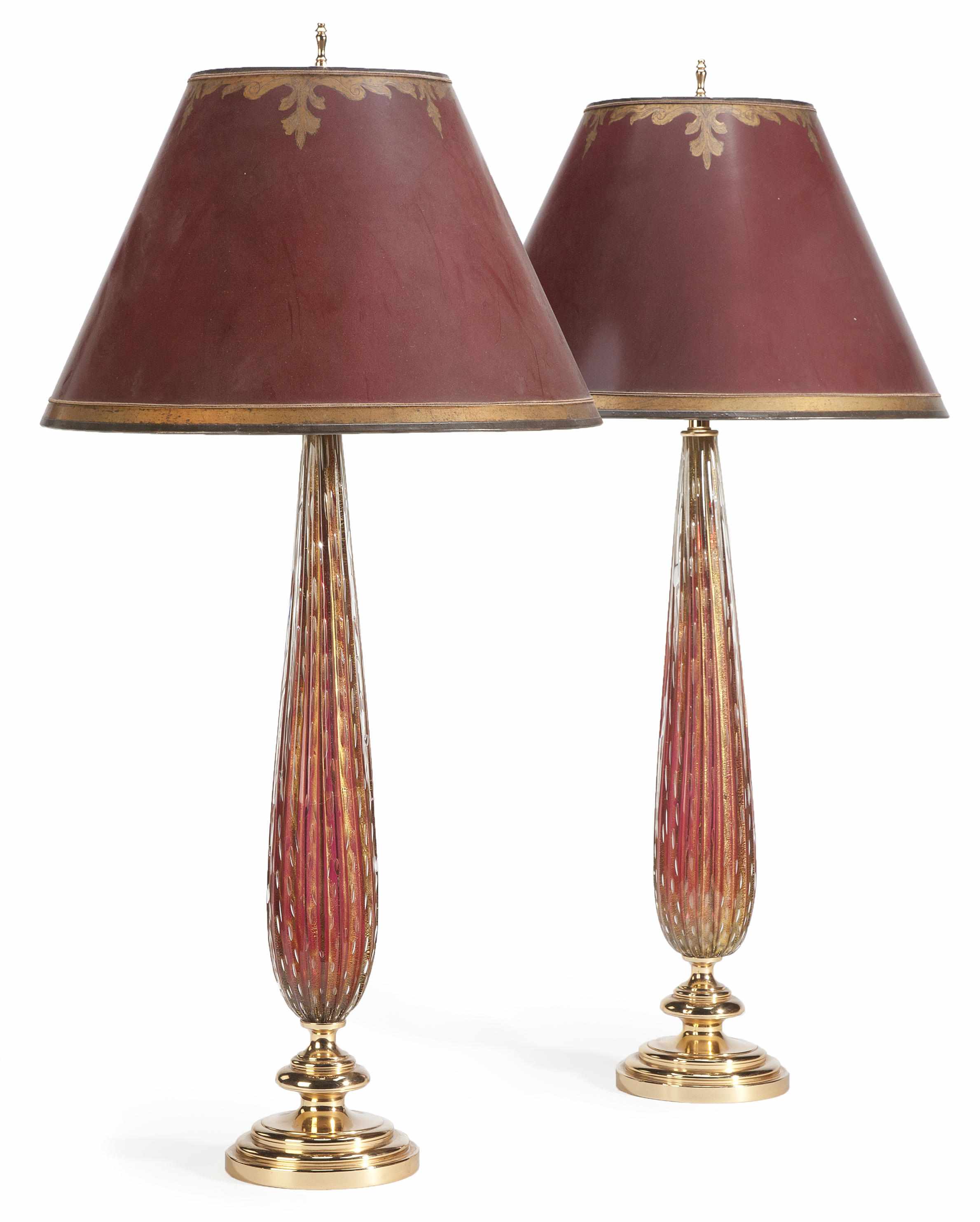 Appraisal: A pair of Italian glass and gilt metal table lamps