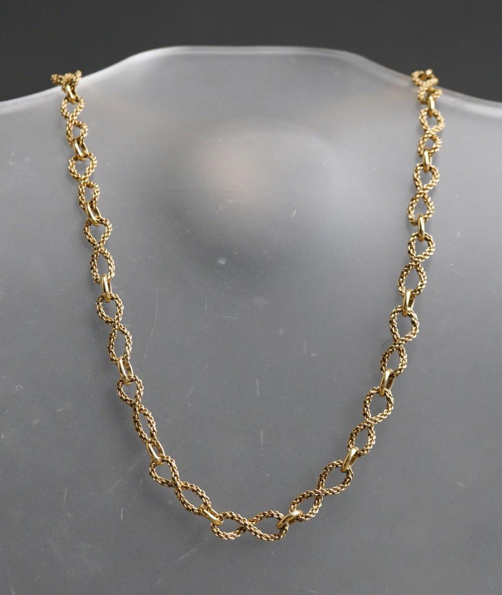 Appraisal: Tested -Karat Yellow-Gold and Blue Sapphire Necklace with -Karat Gold