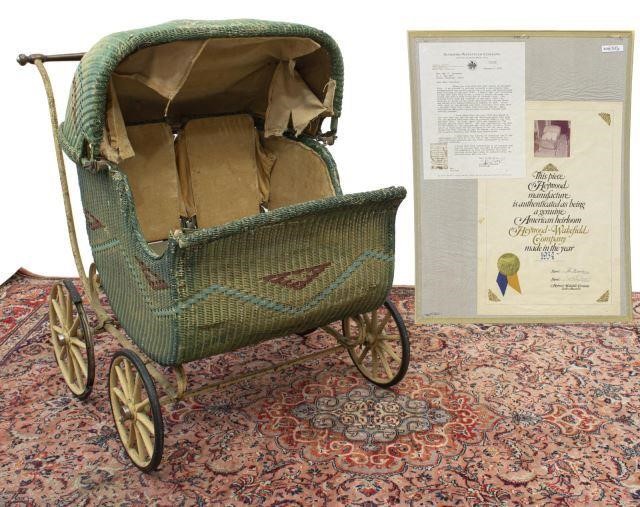 Appraisal: Heywood-Wakefield Twin Baby Carriage c woven twisted fiber having a