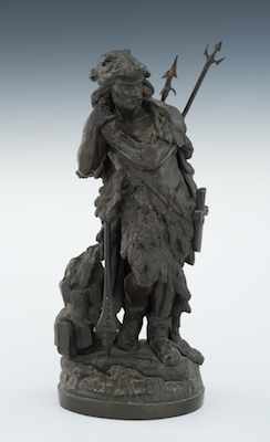 Appraisal: A Spelter Figure of a Hunter in Bear Skin Depicted