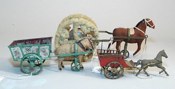 Appraisal: Grouping of Victorian toy horse carts Ensemble of Victorian horses