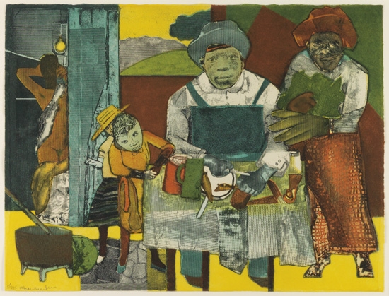 Appraisal: ROMARE BEARDEN - The Family Color aquatint and photo engraving