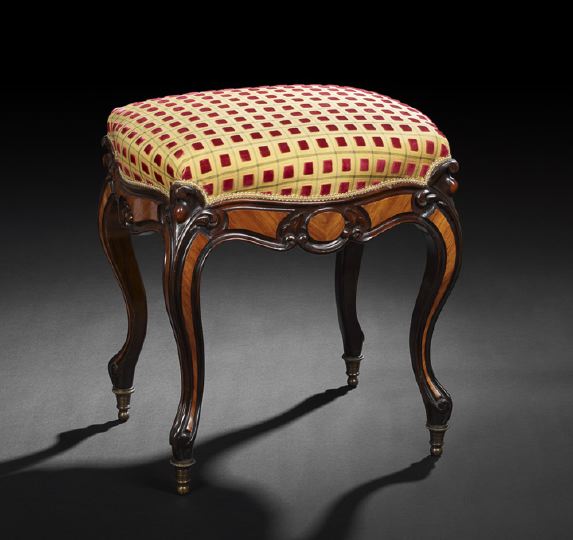 Appraisal: Rococo Revival Rosewood and Kingwood Stool third quarter th century