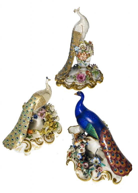 Appraisal: A DERBY MODEL OF A PEACOCK on a floral encrusted