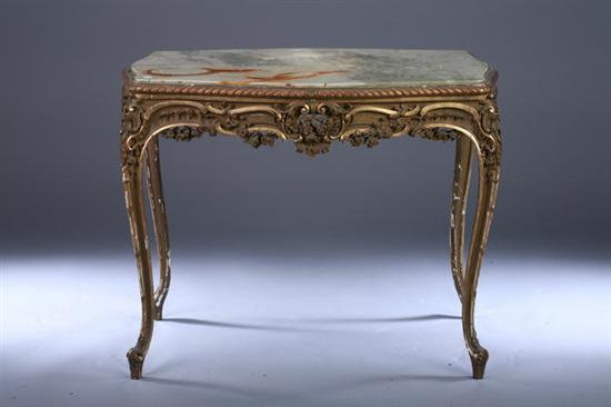 Appraisal: LOUIS XV-STYLE CARVED AND GILT-WOOD CENTER TABLE WITH GREEN ONYX