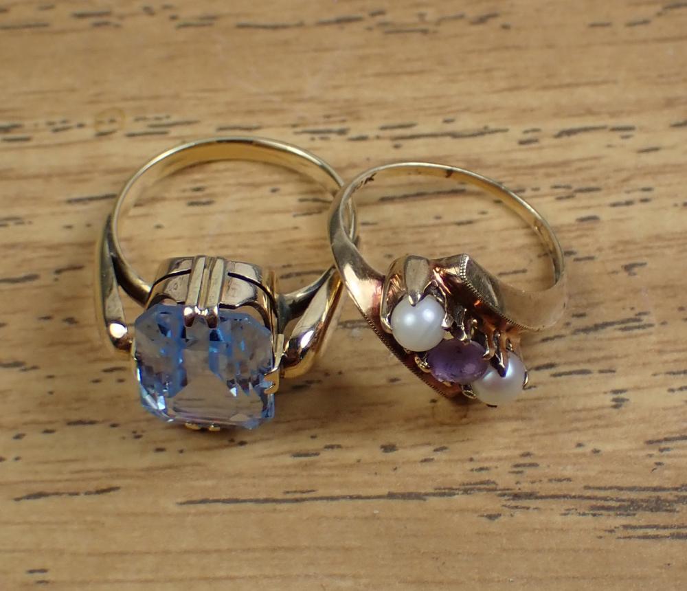 Appraisal: TWO SEMI-PRECIOUS GEMSTONE AND YELLOW GOLD RINGS including a k