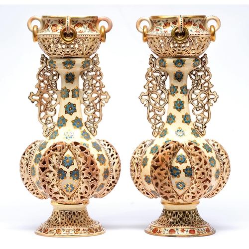 Appraisal: A pair of Fischer vases late th c applied with