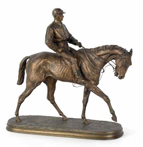 Appraisal: Pierre Jules Mene French - bronze horse and jockey x