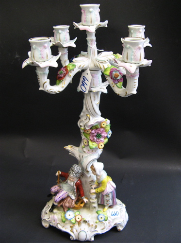 Appraisal: GERMAN SITZENDORF TWO-PART PORCELAIN CANDELABRA -light hand painted - of