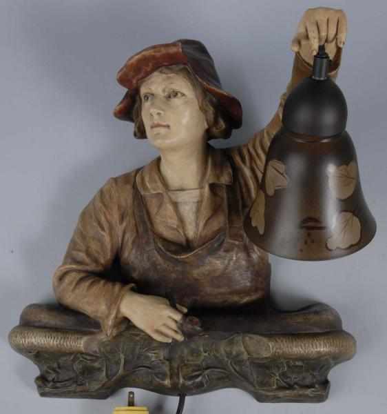 Appraisal: Marescar Figural Pipe Smoking Lamp with Shade Description s to