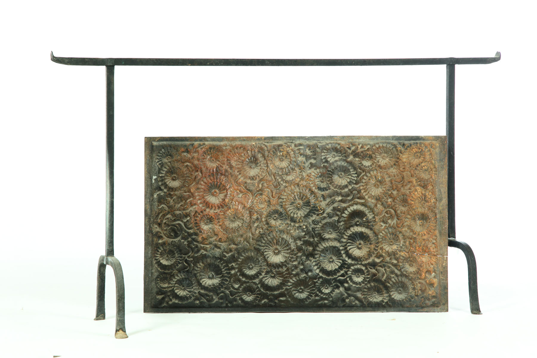 Appraisal: IRON FIRE BACK AND RACK American th-early th century Cast