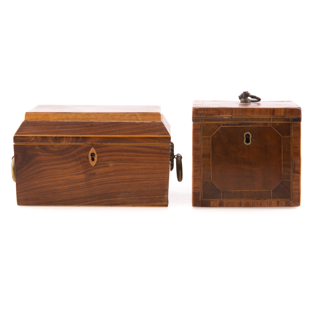 Appraisal: Two George IV inlaid tea caddies circa rosewood with brass