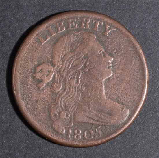 Appraisal: United States draped bust type copper large cent F- Estimate