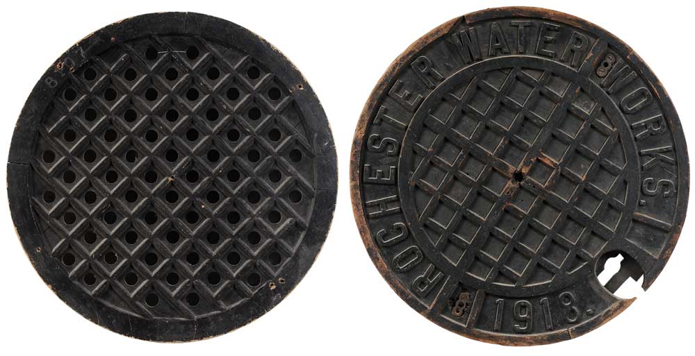 Appraisal: Rare Wooden Manhole Covers American early th century black-painted poplar