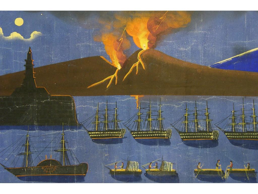 Appraisal: Neapolitan School - ships under an erupting Mount Vesuvius gouache