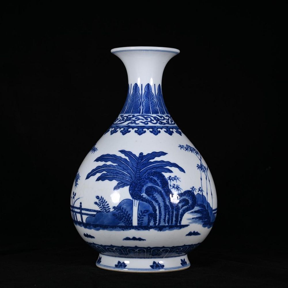 Appraisal: CHINESE BLUE WHITE PORCELAIN LANDSCAPE VASE Chinese hand painted blue