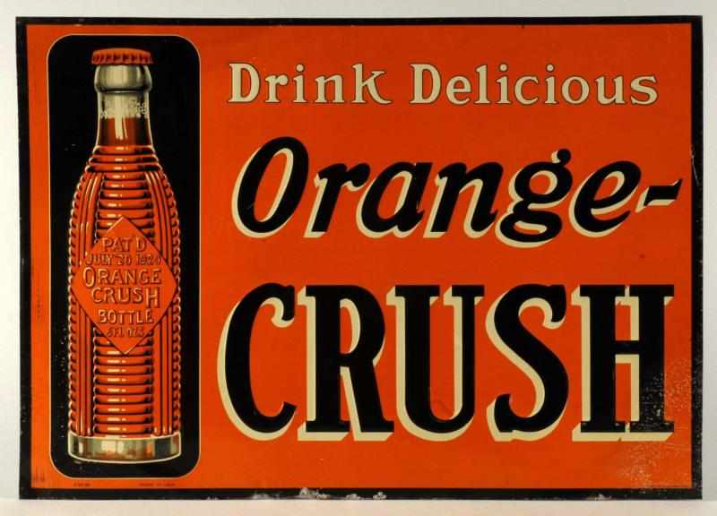 Appraisal: Embossed Tin Orange Crush Sign Description s Shows Krinkly Bottle