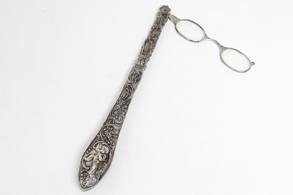 Appraisal: Antique German Silver Lorgnette Simon Rosenau German antique repousse -silver