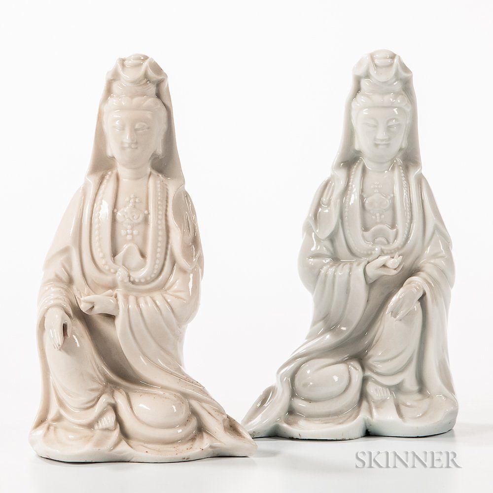 Appraisal: Near Pair of Blanc-de-Chine Figures of Guanyin Near Pair of