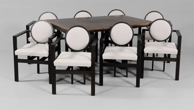 Appraisal: Extension Dining Table Chairs modern in the style of Frank