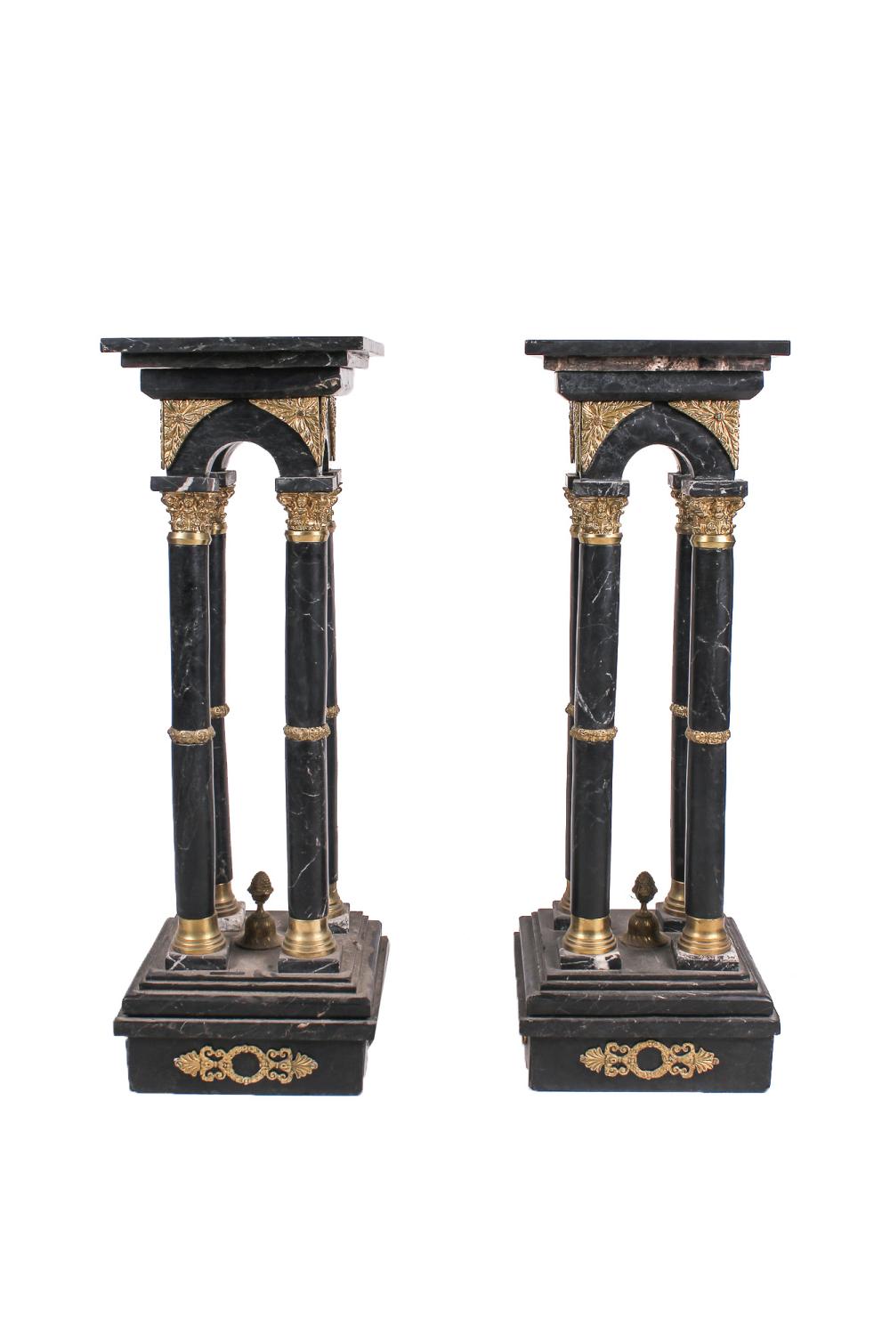 Appraisal: PAIR OF MARBLE GILT BRONZE PEDESTALSin the Empire style Condition