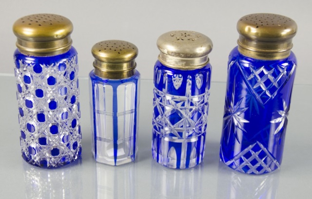 Appraisal: Four Cut Glass Sugar Shakers in Cobalt BlueEach cut with