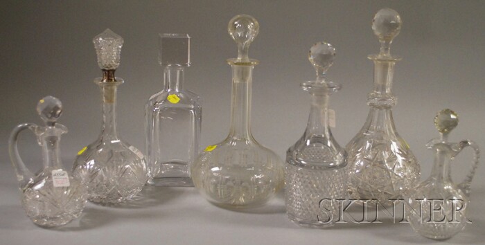 Appraisal: Four Colorless Cut Glass Decanters Two Cruets and a Kosta