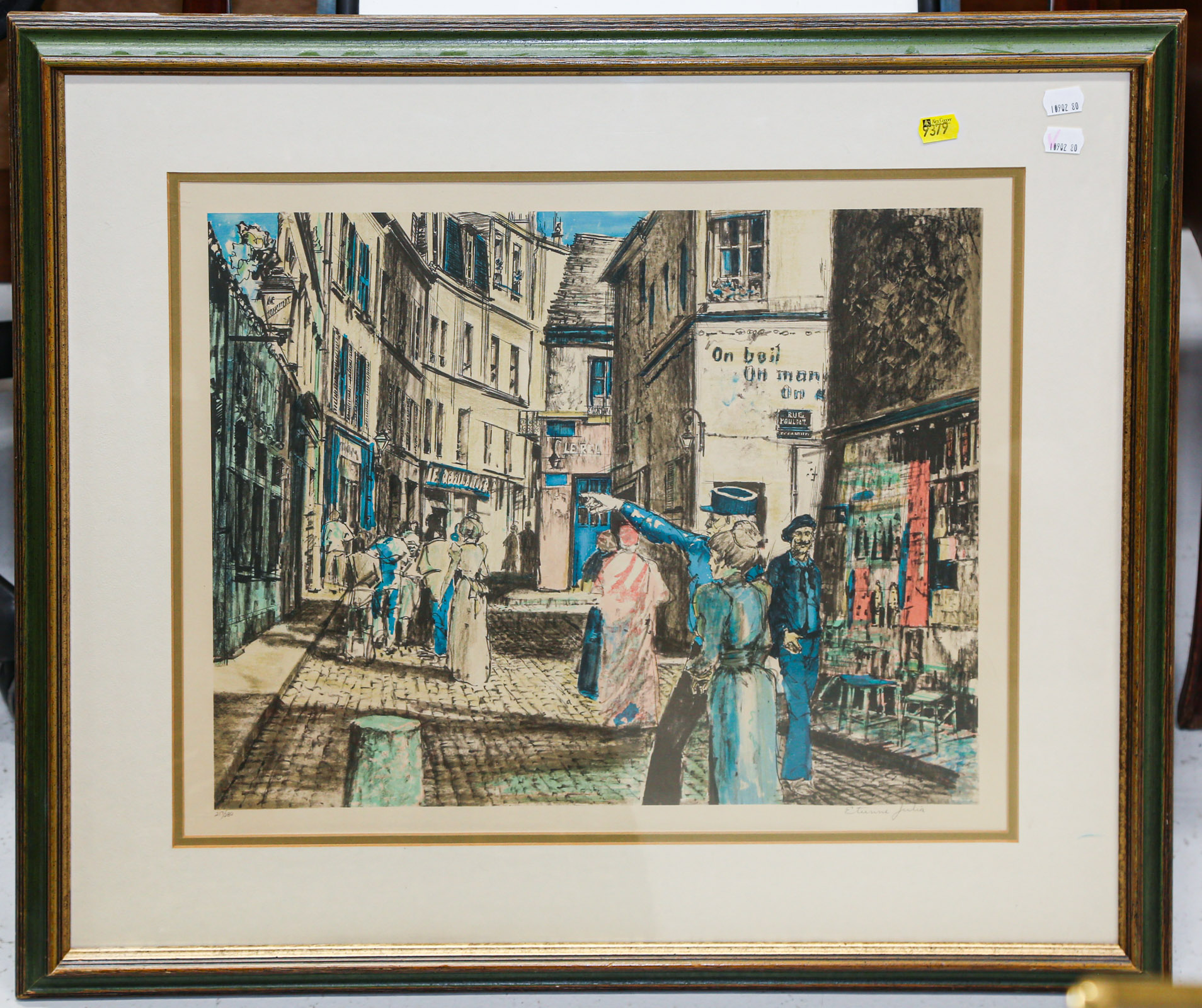 Appraisal: JULIA PARIS STREET SCENE LITHOGRAPH The Gendarme signed in lm